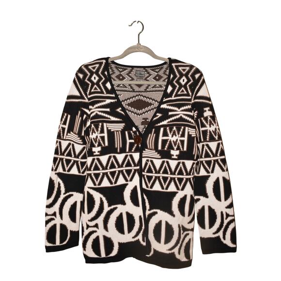 ADDITIONS BY CHICO'S $99 Geometric Cotton Cardigan Sweater Chico's 1 / US Medium - Picture 1 of 3